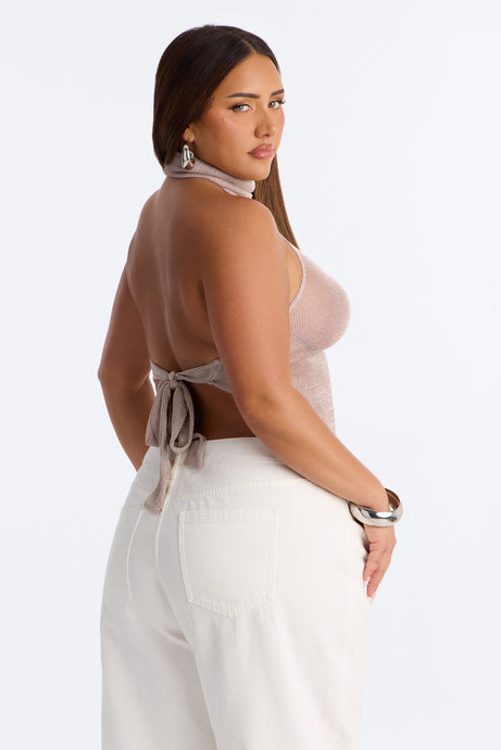 Beach Glow Metallic High Neck Top - Champagne