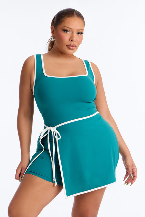 Match Point Tie Waist Romper - Hunter