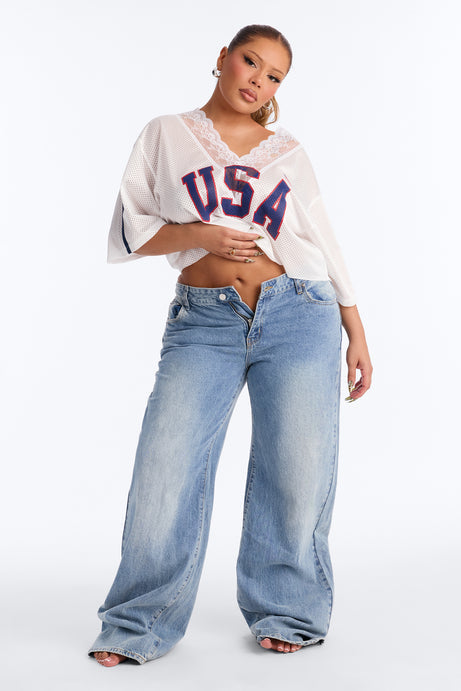 USA Lace Cropped Jersey - White