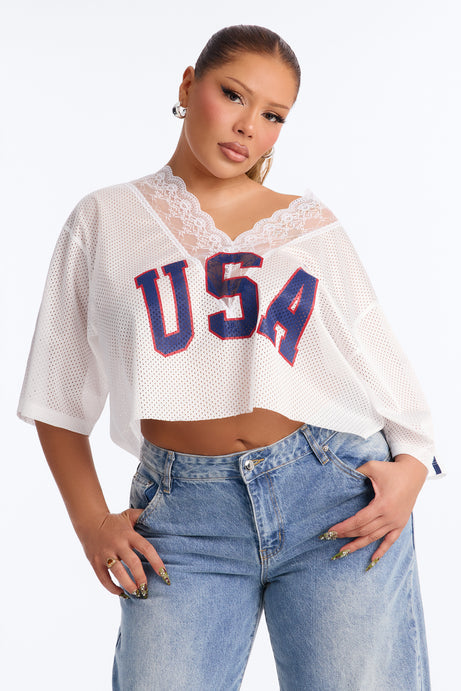 USA Lace Cropped Jersey - White