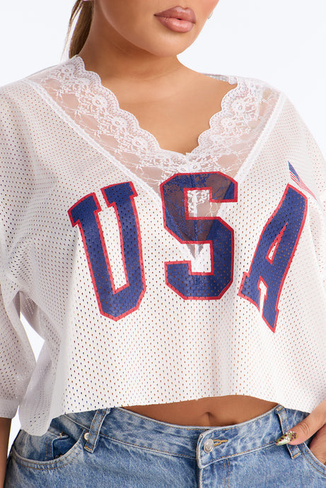 USA Lace Cropped Jersey - White