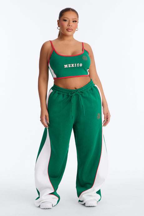 Go Mexico Fleece Barrel Pant Set - Green/combo