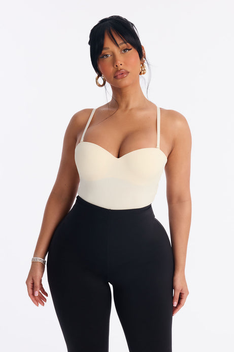 Josie Padded Sweetheart Neck Spaghetti Strap Bodysuit - Cream