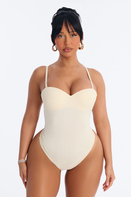 Josie Padded Sweetheart Neck Spaghetti Strap Bodysuit - Cream