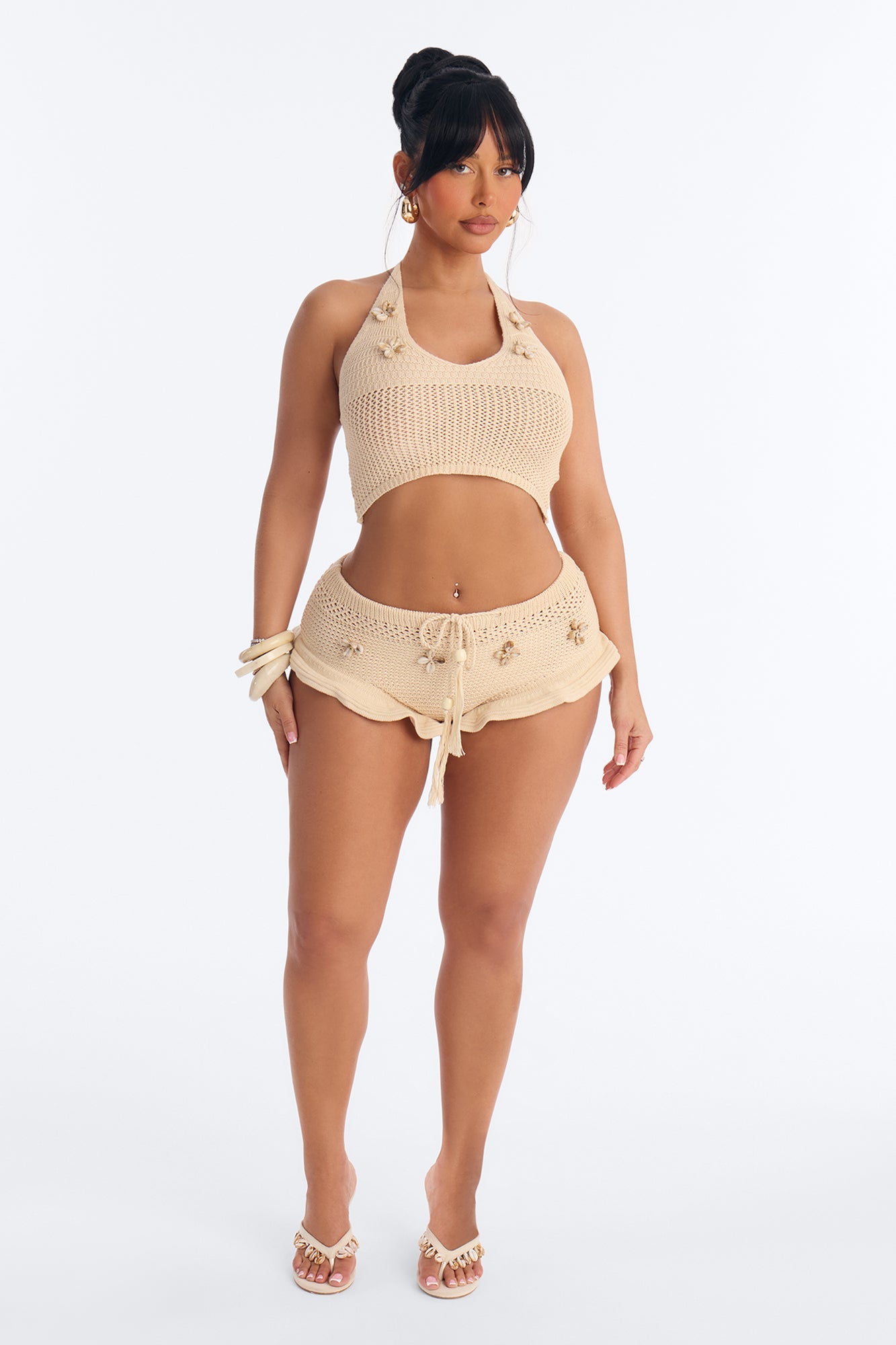 Beach Crush Seashell Crochet Halter Top - Natural