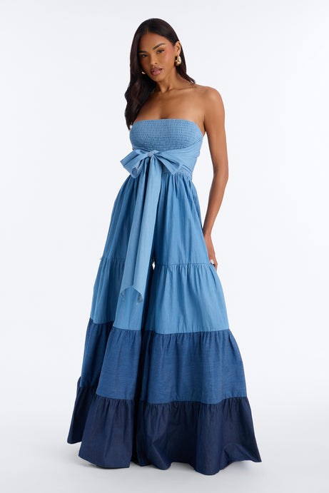 Tier Me Out Wide Leg Jumpsuit - Denim