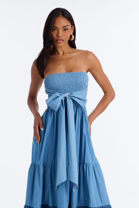 Tier Me Out Wide Leg Jumpsuit - Denim