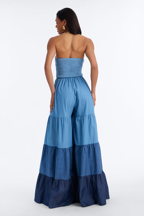 Tier Me Out Wide Leg Jumpsuit - Denim