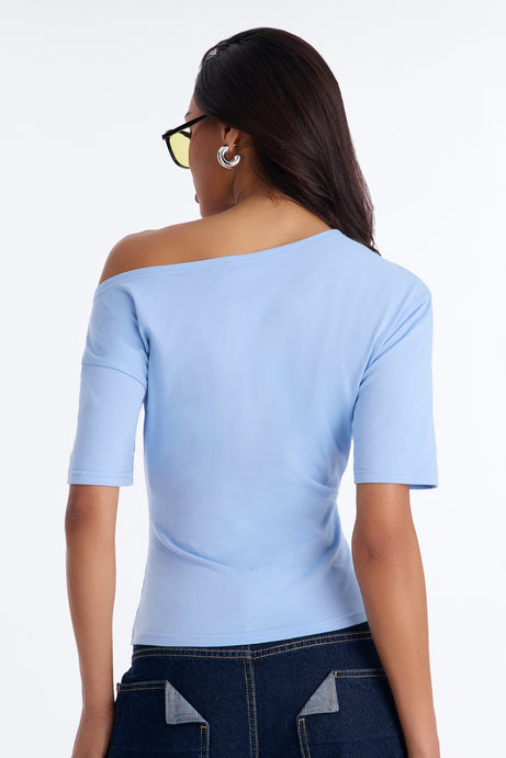 Girl Gone Feral Off Shoulder Tee - Light Blue
