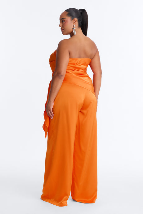 Effortless Strapless Satin Pant Set - Orange