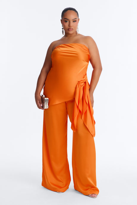 Effortless Strapless Satin Pant Set - Orange