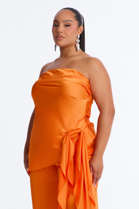 Effortless Strapless Satin Pant Set - Orange