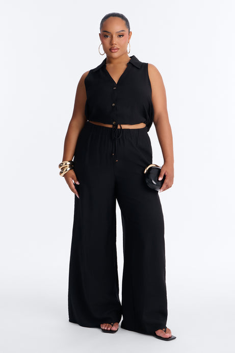 Vacation Nights Linen Pant Set - Black