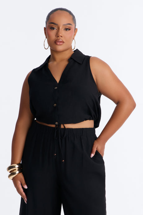 Vacation Nights Linen Pant Set - Black