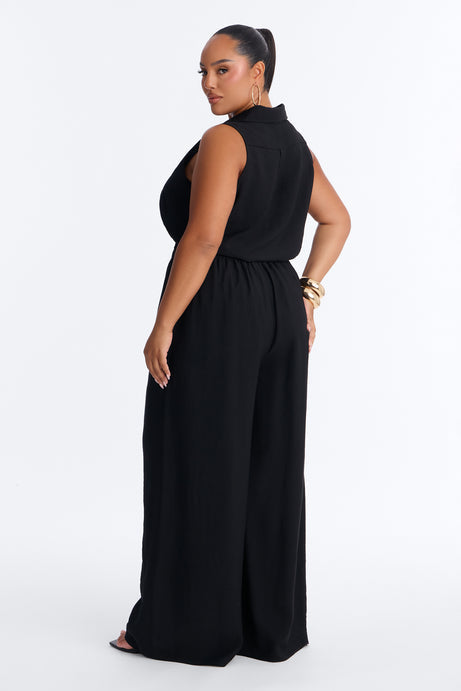 Vacation Nights Linen Pant Set - Black