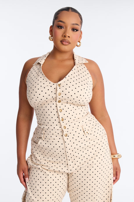Bella Polka Dot Barrel Jumpsuit - Cream