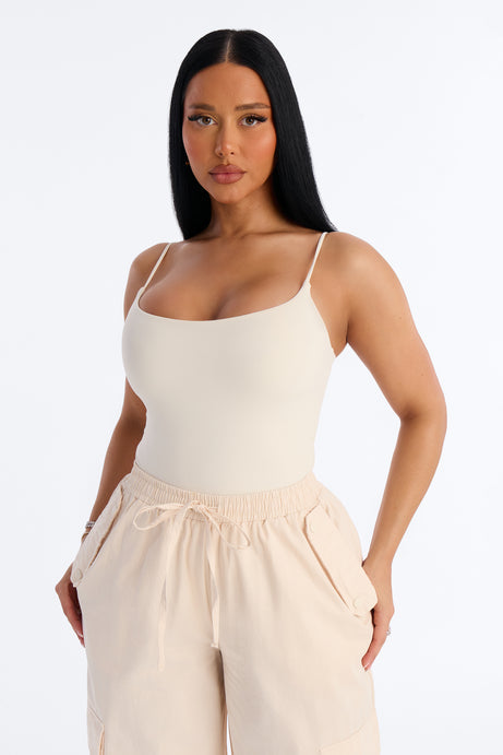 Second Skin Double Lined Square Neck Cami Bodysuit - Bone