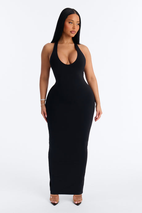 Second Skin Double Lined U Neck Racerback Maxi Dress - Black