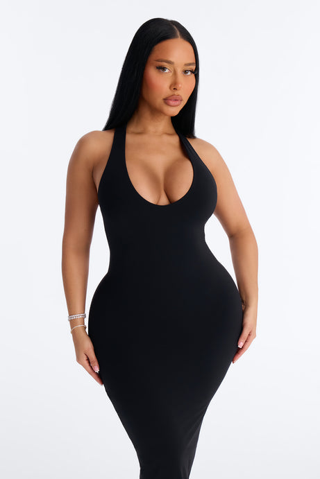 Second Skin Double Lined U Neck Racerback Maxi Dress - Black