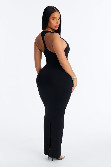 Second Skin Double Lined U Neck Racerback Maxi Dress - Black