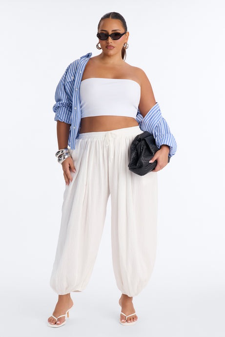Piper Low Rise Cotton Gauze Balloon Jogger Pant 28″ - White