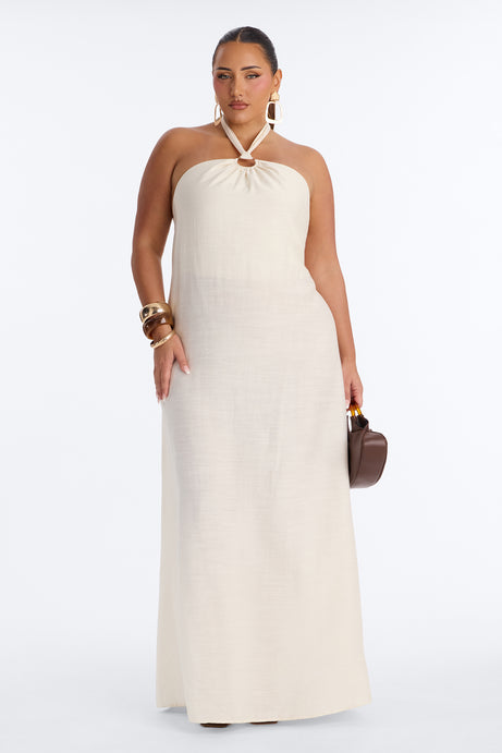 Casually Allure Linen Maxi Dress - Off White