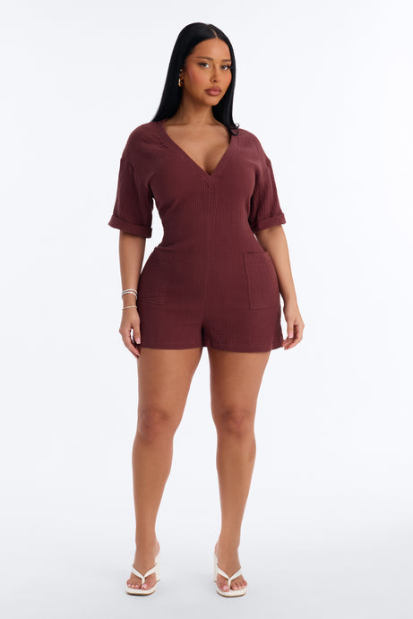 Meg Casual Gauze Romper - Chocolate