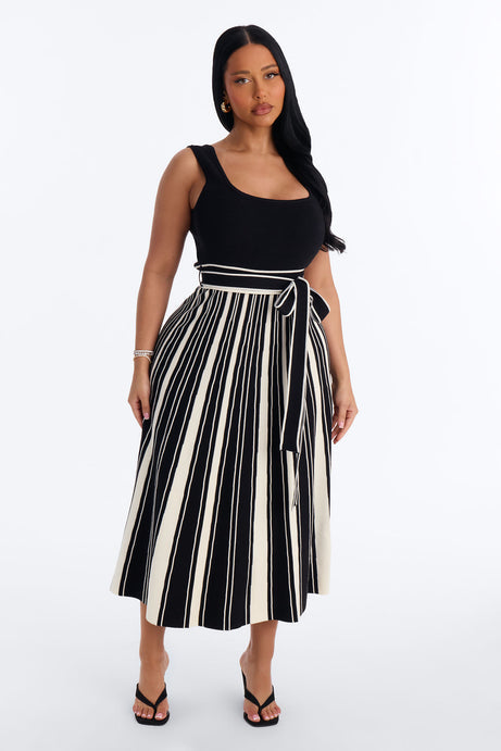 Danica A Line Knit Midi Dress - Black/White