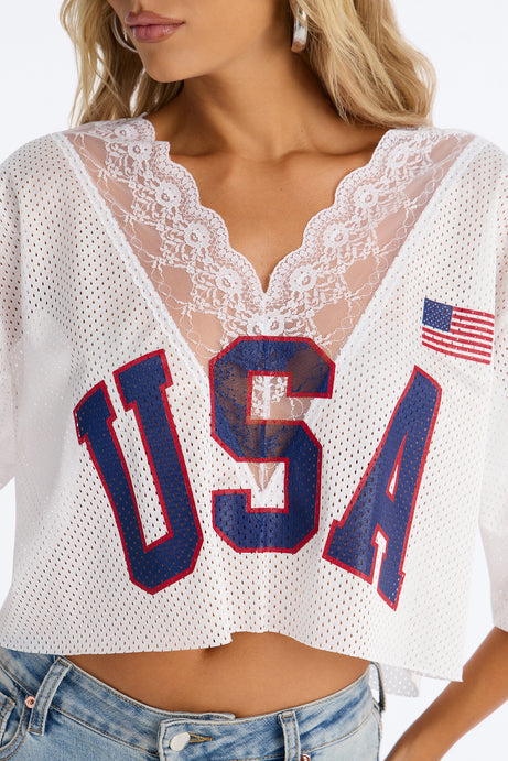 USA Lace Cropped Jersey - White