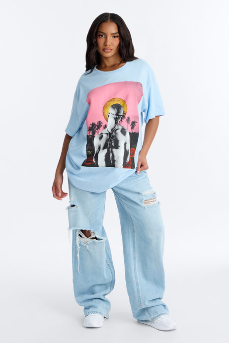 Tupac Sunset Palm Tee - Light Blue