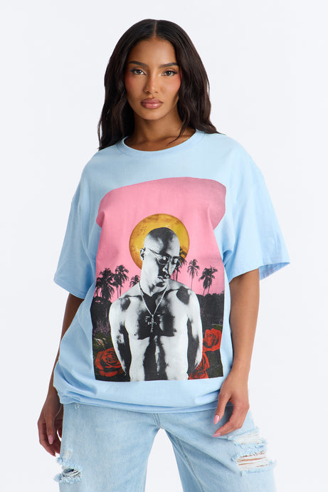 Tupac Sunset Palm Tee - Light Blue