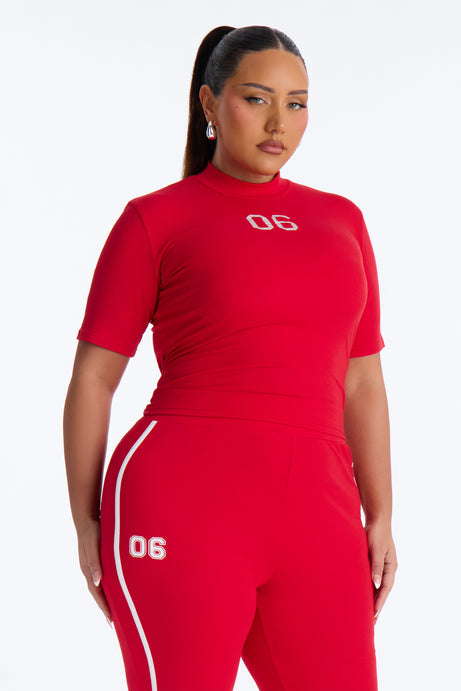 Sporty Vibe Ribbed Pant Set - Red