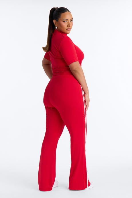 Sporty Vibe Ribbed Pant Set - Red