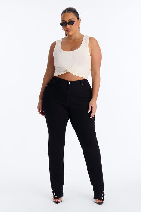 Siena Straight Leg Button Stacked Pant - Black