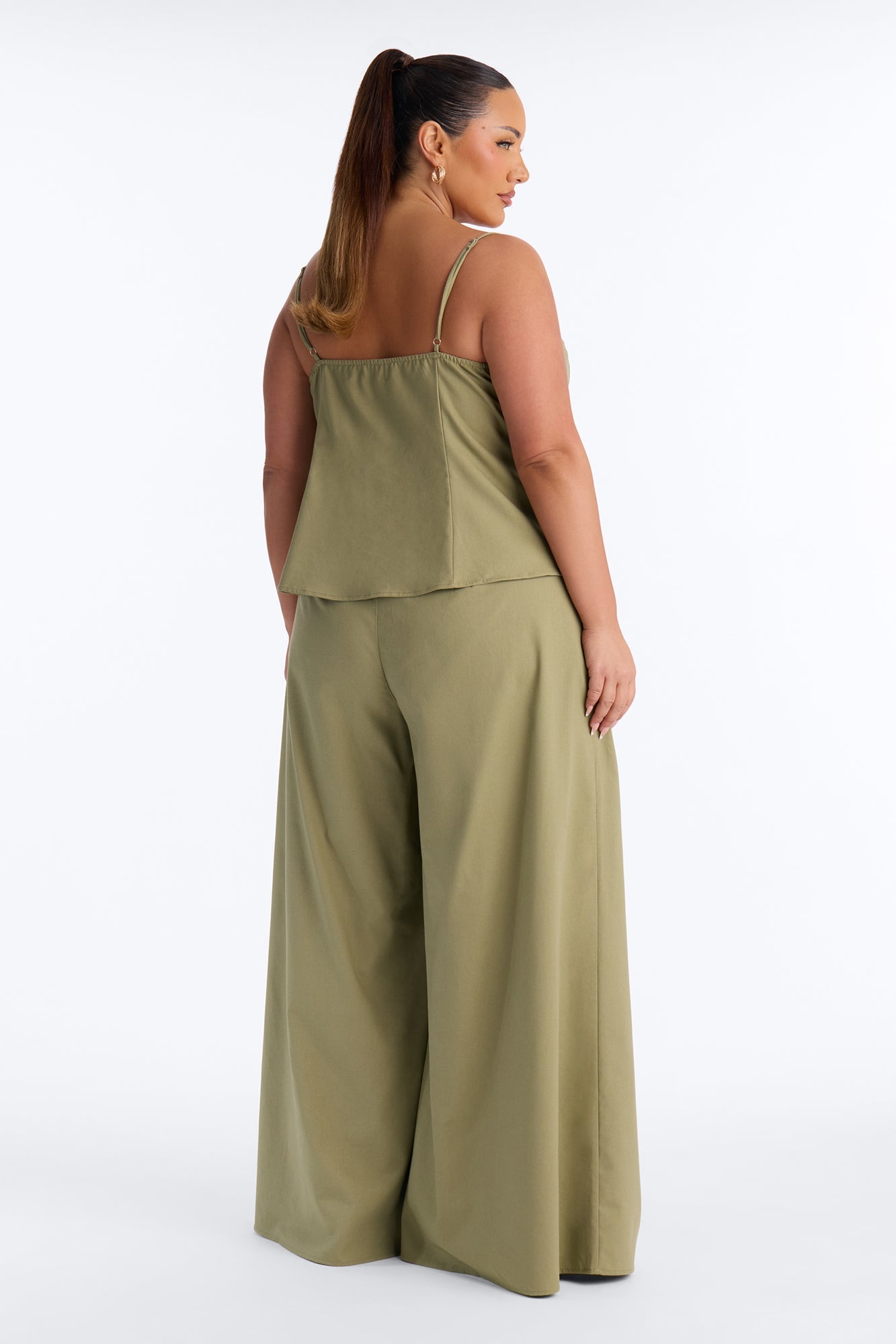 Nikki Tie Front Pleated Pant Set - Olive