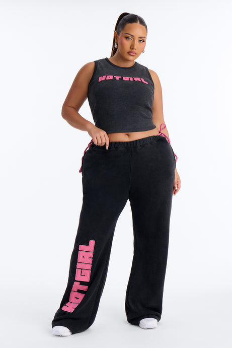 So Hot Washed Fleece Pant Set - Black/Pink