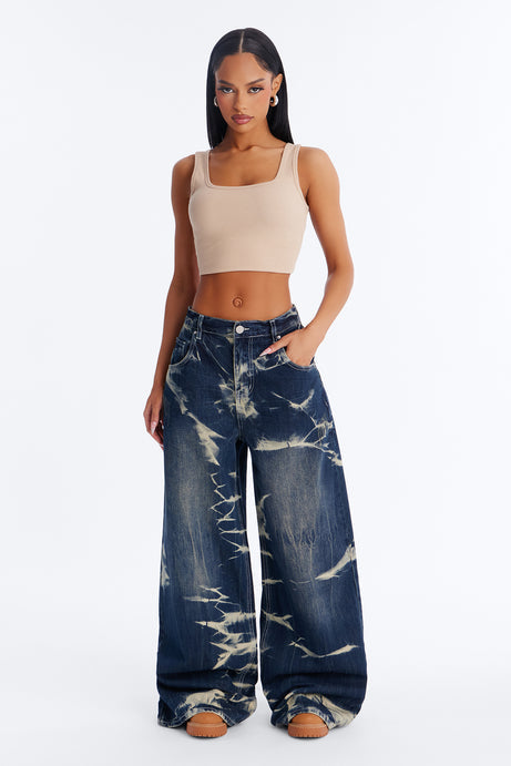 Siren Drop Waist Baggy Wide Leg Jeans - Dark Wash
