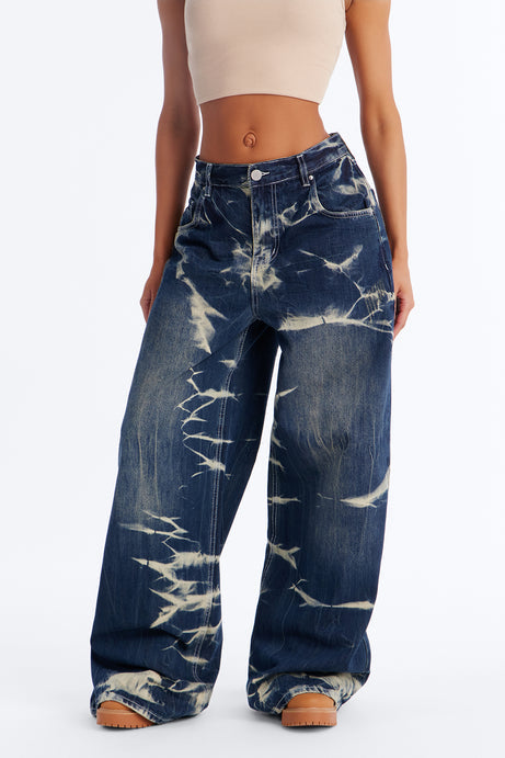 Siren Drop Waist Baggy Wide Leg Jeans - Dark Wash