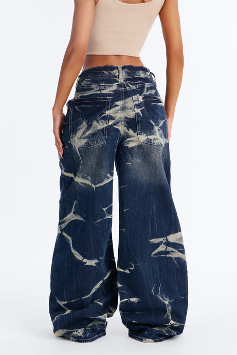 Siren Drop Waist Baggy Wide Leg Jeans - Dark Wash