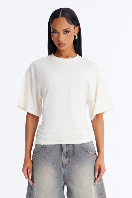 Nora Crew Neck Ruched Short Sleeve T-Shirt - Cream