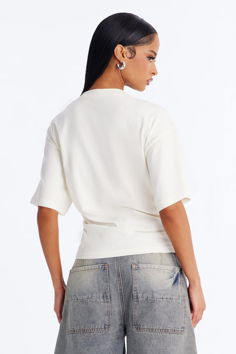 Nora Crew Neck Ruched Short Sleeve T-Shirt - Cream