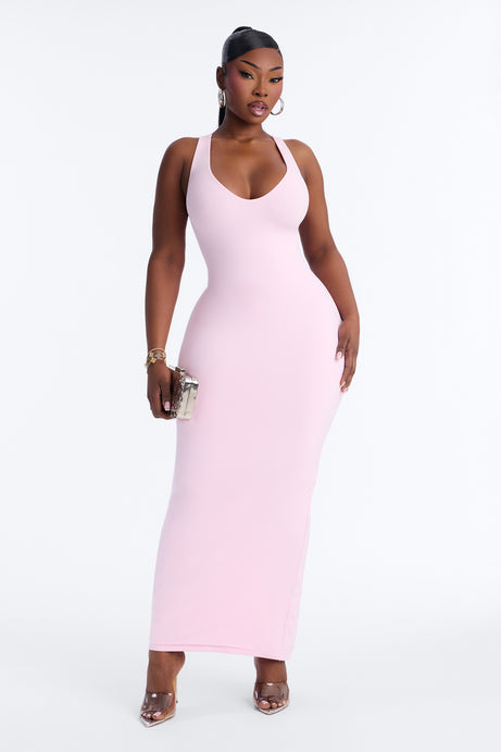 Second Skin Double Lined U Neck Racerback Maxi Dress - Light Pink