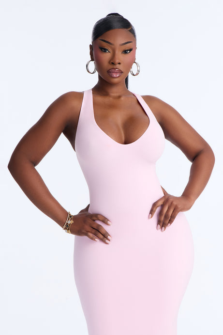 Second Skin Double Lined U Neck Racerback Maxi Dress - Light Pink