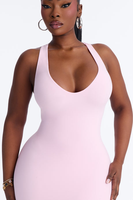Second Skin Double Lined U Neck Racerback Maxi Dress - Light Pink