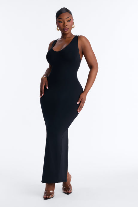 Second Skin Double Lined U Neck Racerback Maxi Dress - Black