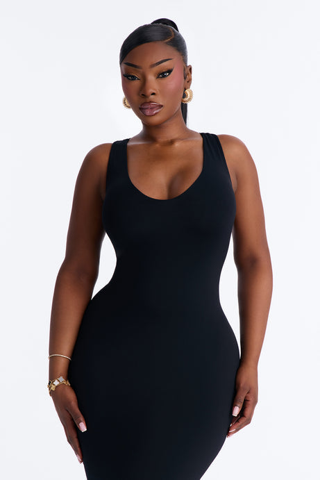 Second Skin Double Lined U Neck Racerback Maxi Dress - Black