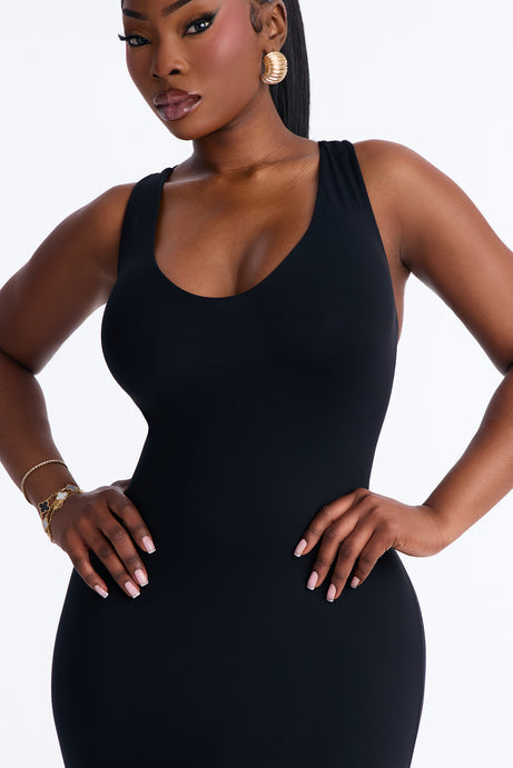 Second Skin Double Lined U Neck Racerback Maxi Dress - Black