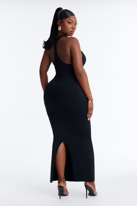 Second Skin Double Lined U Neck Racerback Maxi Dress - Black