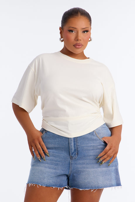 Nora Crew Neck Ruched Short Sleeve T-Shirt - Cream