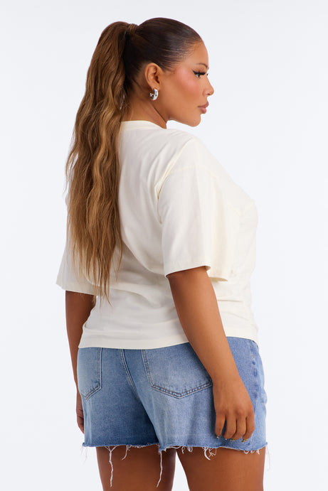 Nora Crew Neck Ruched Short Sleeve T-Shirt - Cream